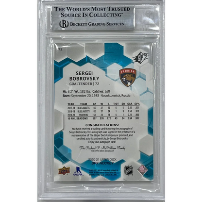 Sergei Bobrovsky signed Upper Deck SPx autographs hockey card