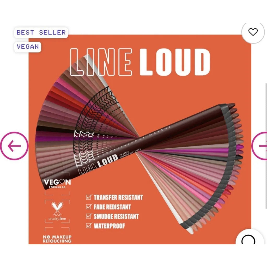 Set of 25 NYX line loud vegan longwear lip liners fanned out