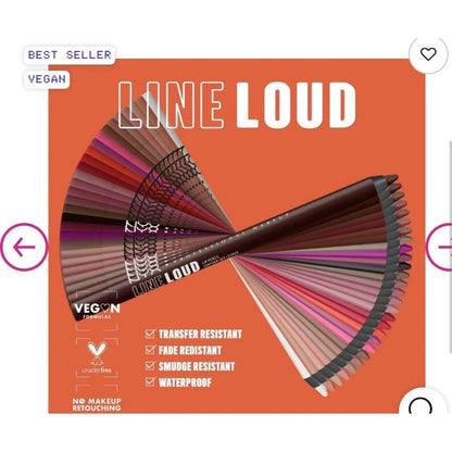 Set of 25 NYX line loud vegan longwear lip liners fanned out