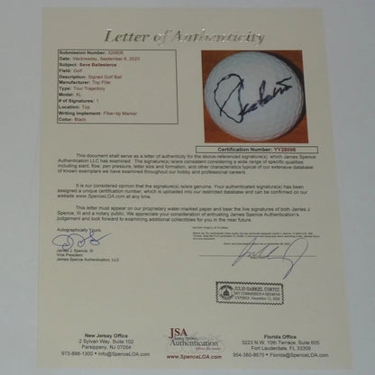 Seve Ballesteros autographed golf ball with JSA auth