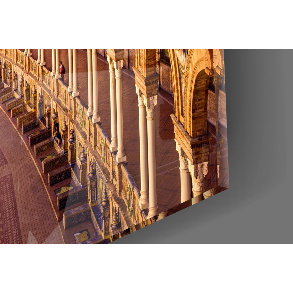 Framed Plaza de España Seville glass wall art at twilight