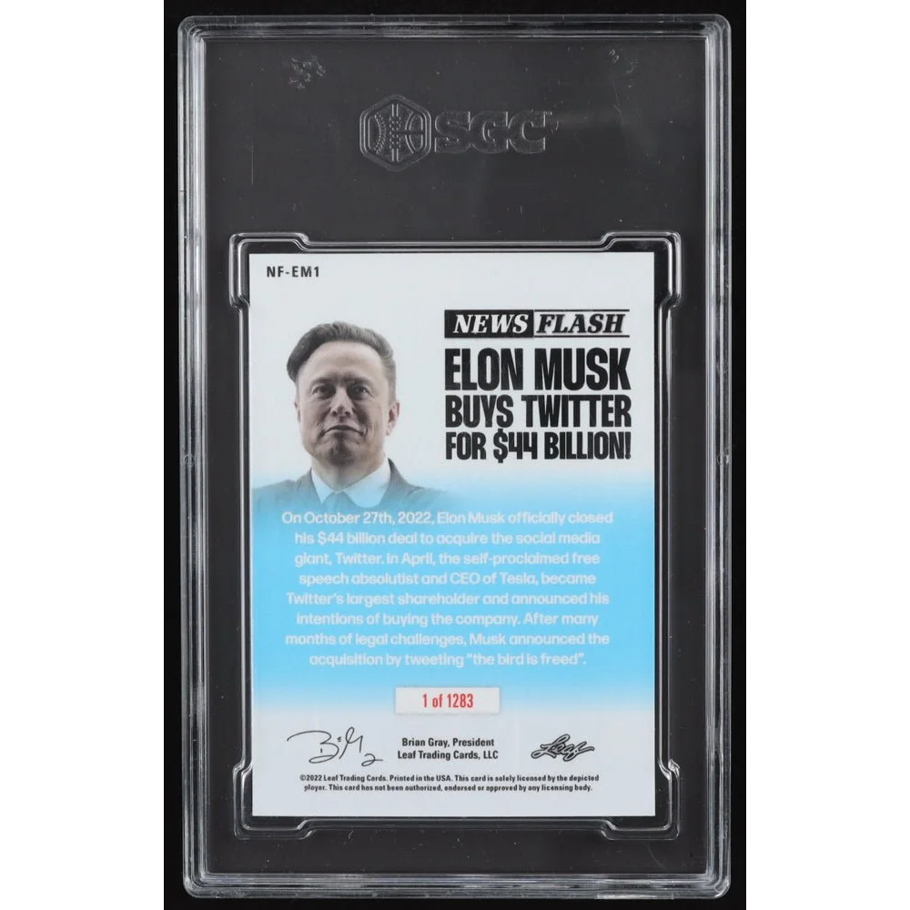 Elon Musk graded trading card from SGC 9.5 Twitter collectible collection