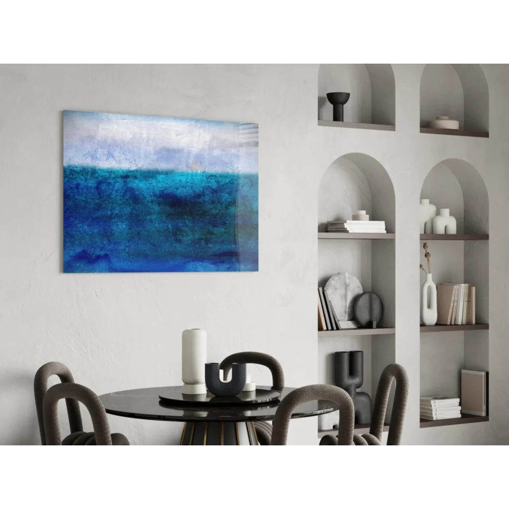 Deep blue ocean waves abstract wall art canvas with textured blue gradient