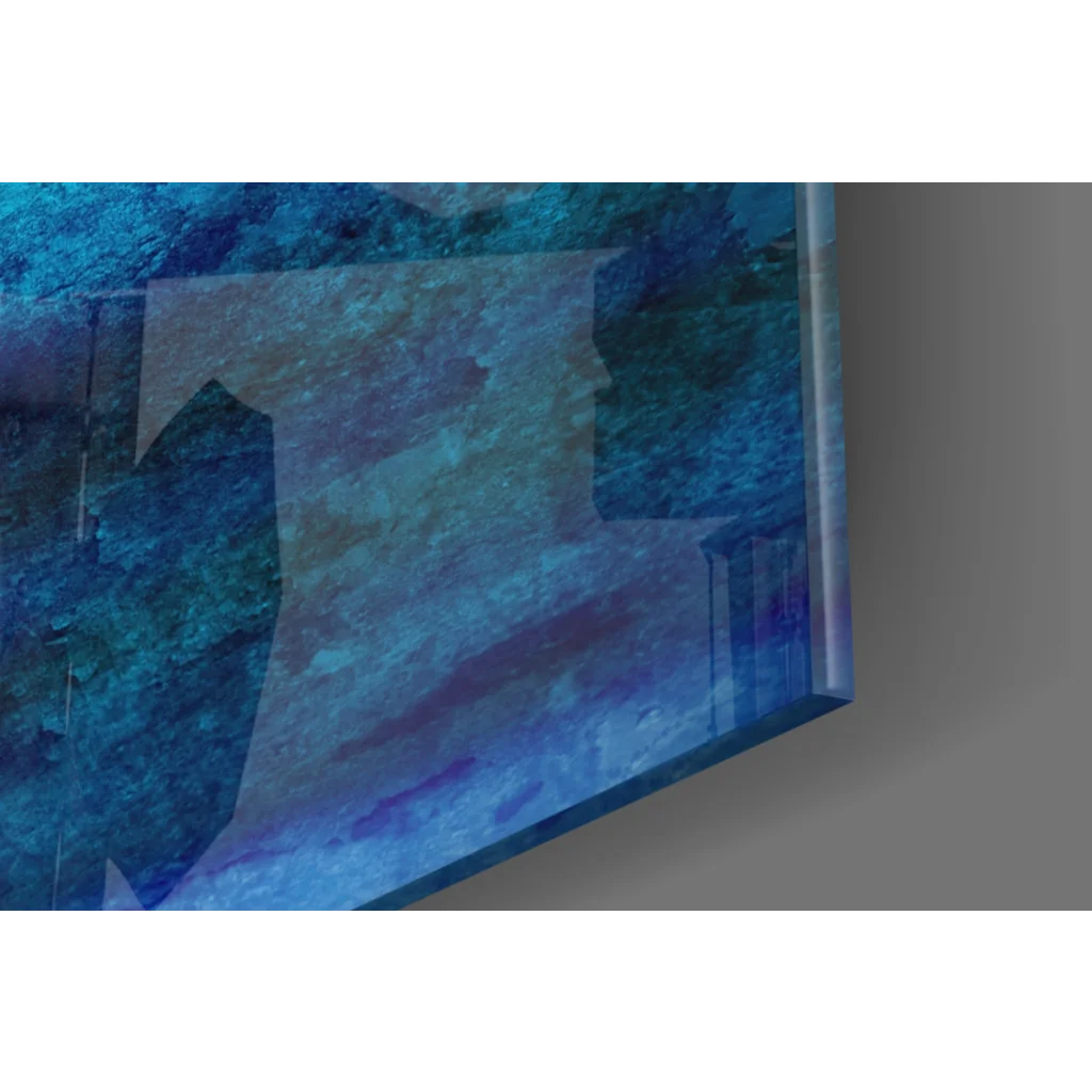 Deep blue ocean waves abstract canvas wall art with textured purple layers