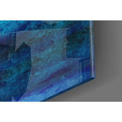 Deep blue ocean waves abstract canvas wall art with textured purple layers