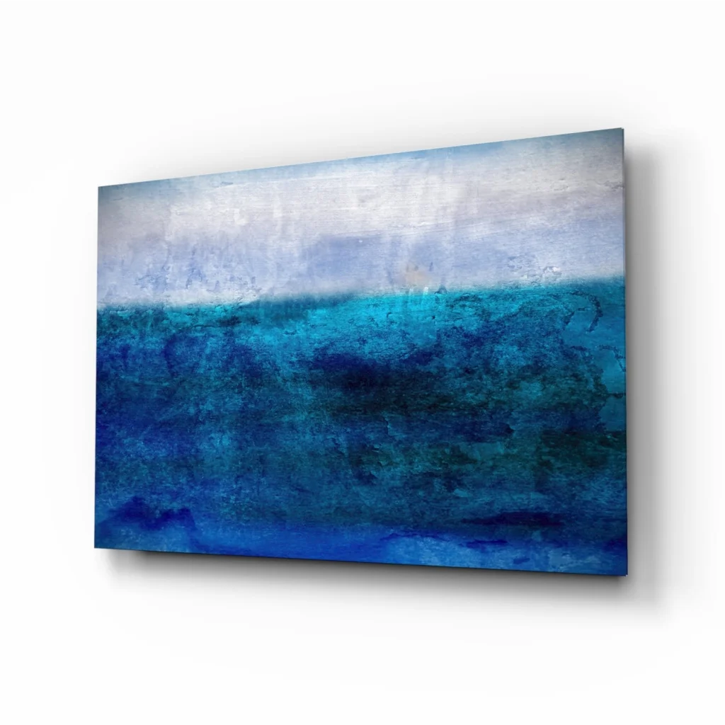 Abstract deep blue ocean waves canvas wall art with layered blues and textured whites