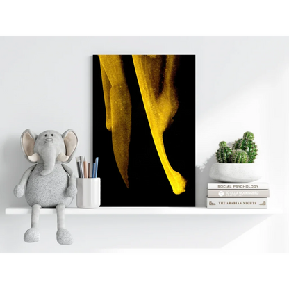 Bold golden-yellow abstract forms on black background, Golden Flow Insigne aluminum prints