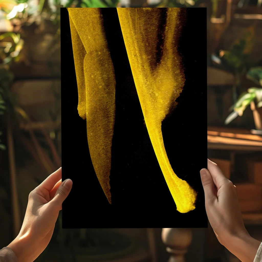 Golden textured fabric drapes on black in Golden Flow Insigne Aluminum Prints