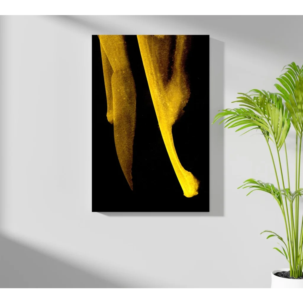 Bold golden-yellow abstract forms on black: Golden Flow Insigne Aluminum Prints