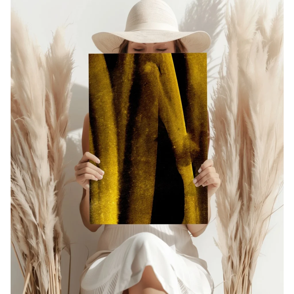 Stunning gold and black insigne aluminum print with textured brushstrokes