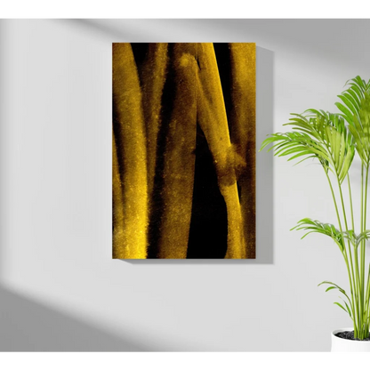 Stunning gold and black insigne aluminum prints with abstract textured yellow forms on black background