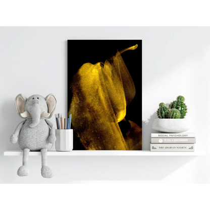 Vibrant golden banana peel art on Insigne Aluminum Prints black background