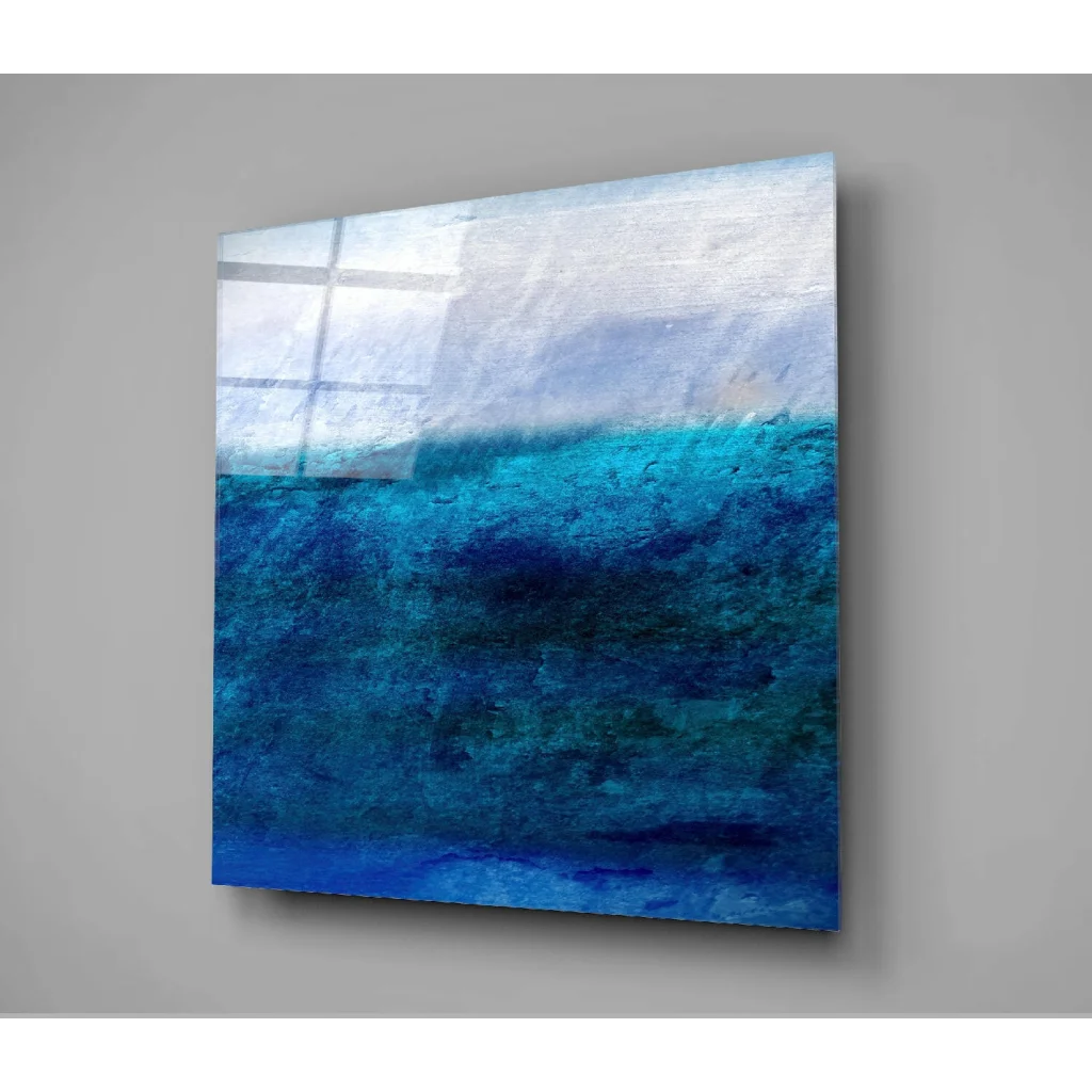 Stunning ocean blue glass wall art with textured layers