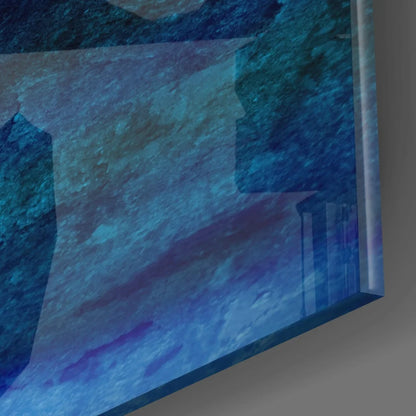 Stunning ocean blue and purple glass wall art with textured layers