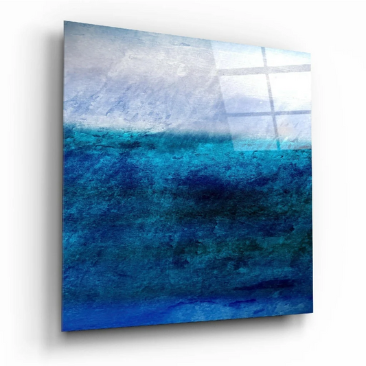 Stunning ocean blue glass wall art with textured layers