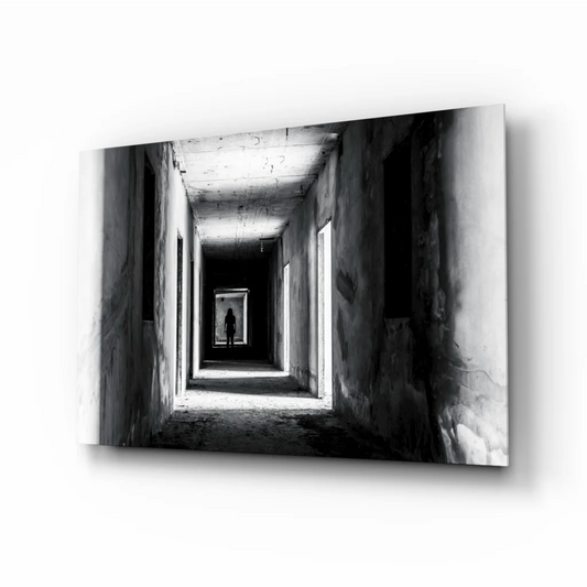 Haunting Corridor Black and White Glass Wall Art Canvas | Insigneart USA | vintageantiquesgifts.com