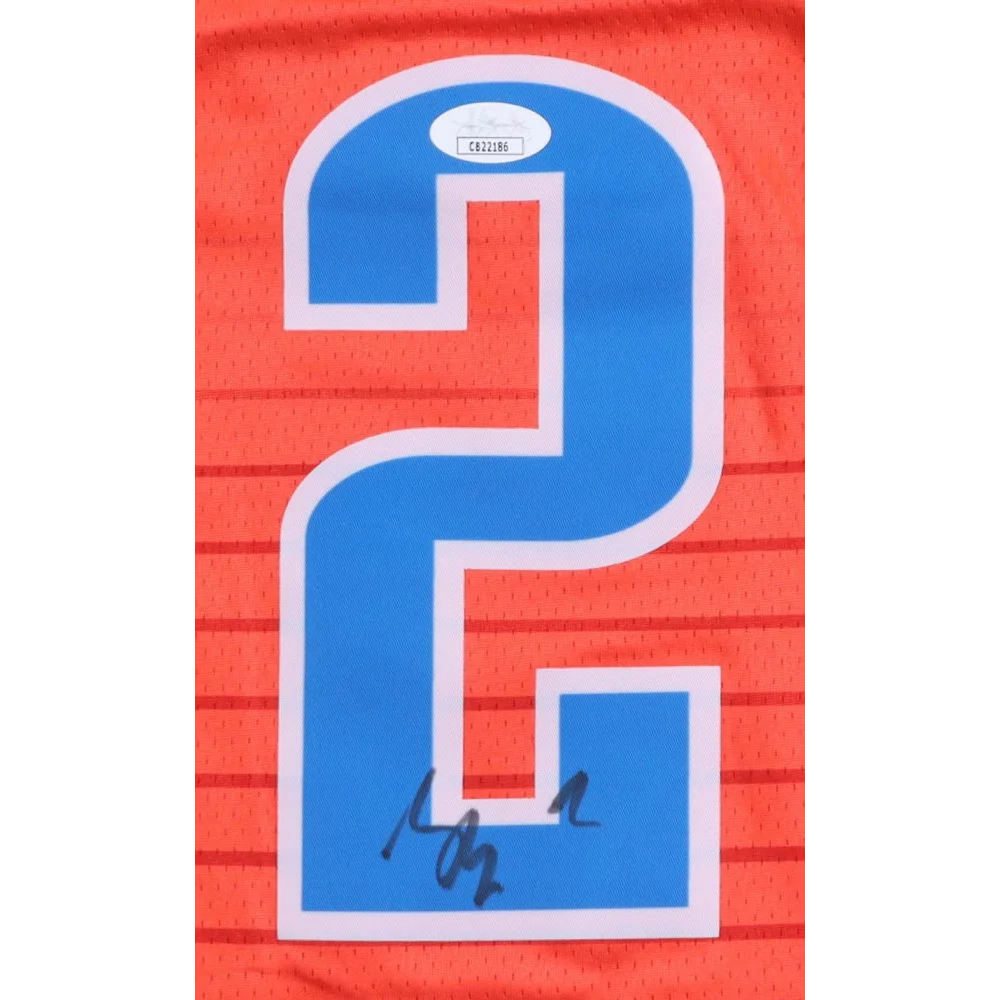 Orange OKC Thunder jersey with blue number 2 and signature, Shai Gilgeous Alexander signed jersey