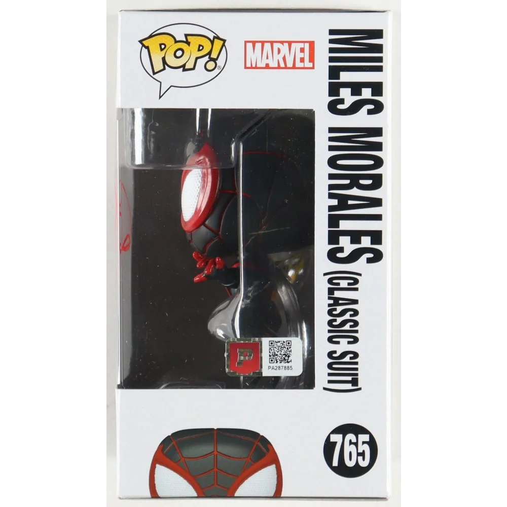Funko Pop Miles Morales Classic Suit figure in packaging with Shameik Moore signature and pristine authentic COA