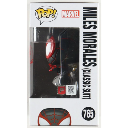Funko Pop Miles Morales Classic Suit figure in packaging with Shameik Moore signature and pristine authentic COA