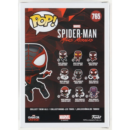 Back of Funko Pop box with Miles Morales Spider-Man figures, Shameik Moore signed pristine authentic COA