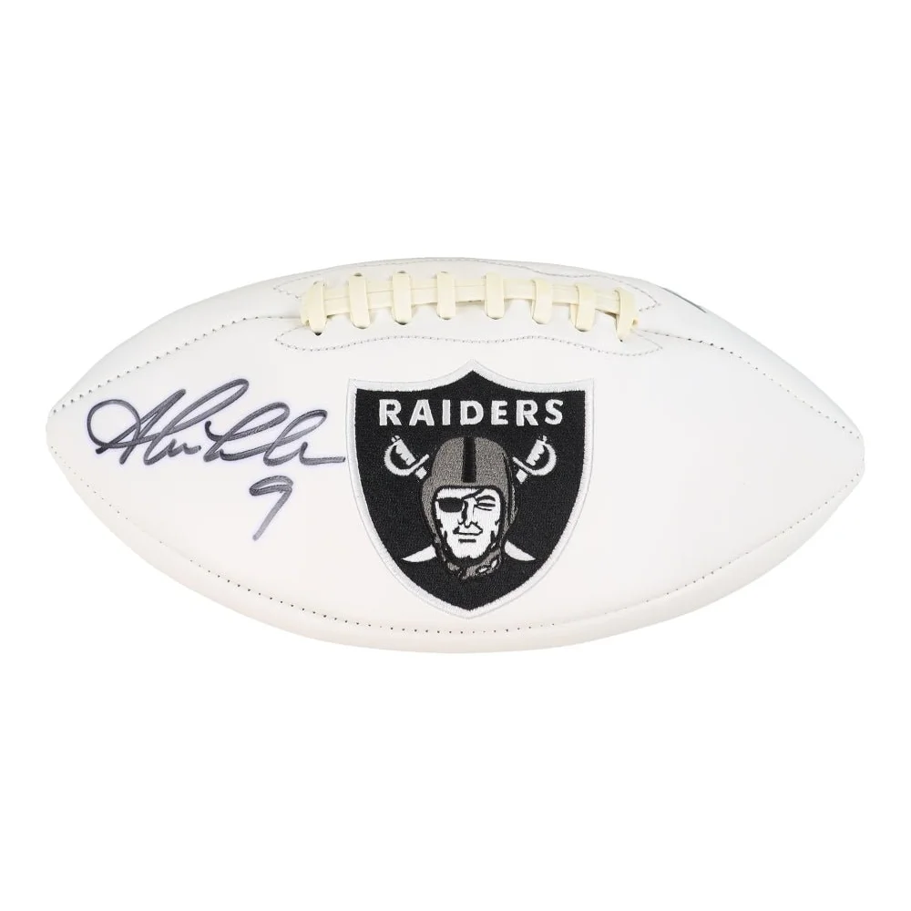 White NFL football with Raiders logo and Shane Lechler signed autograph