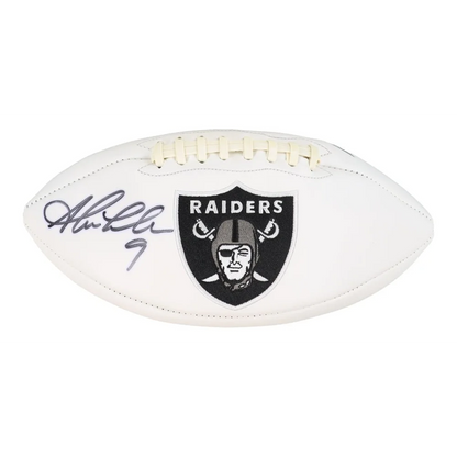 White NFL football with Raiders logo and Shane Lechler signed autograph