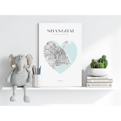 Shanghai heart map insigne aluminum print for home decor