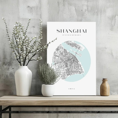 Shanghai Map Insigne Aluminum Prints Modern City Art | Glass Wall Art Print | vintageantiquesgifts.com