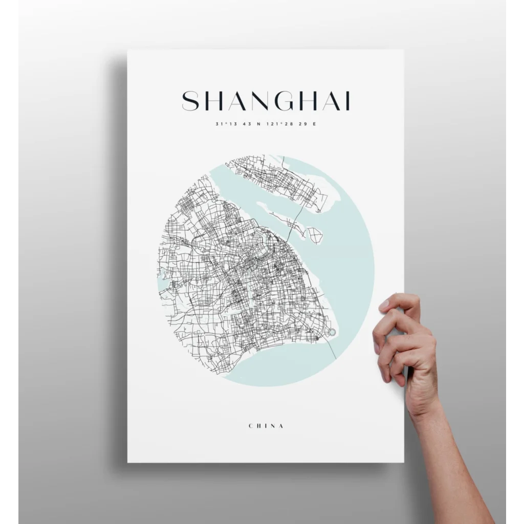 Shanghai Map Insigne Aluminum Prints Modern City Art | Insigneart USA | vintageantiquesgifts.com