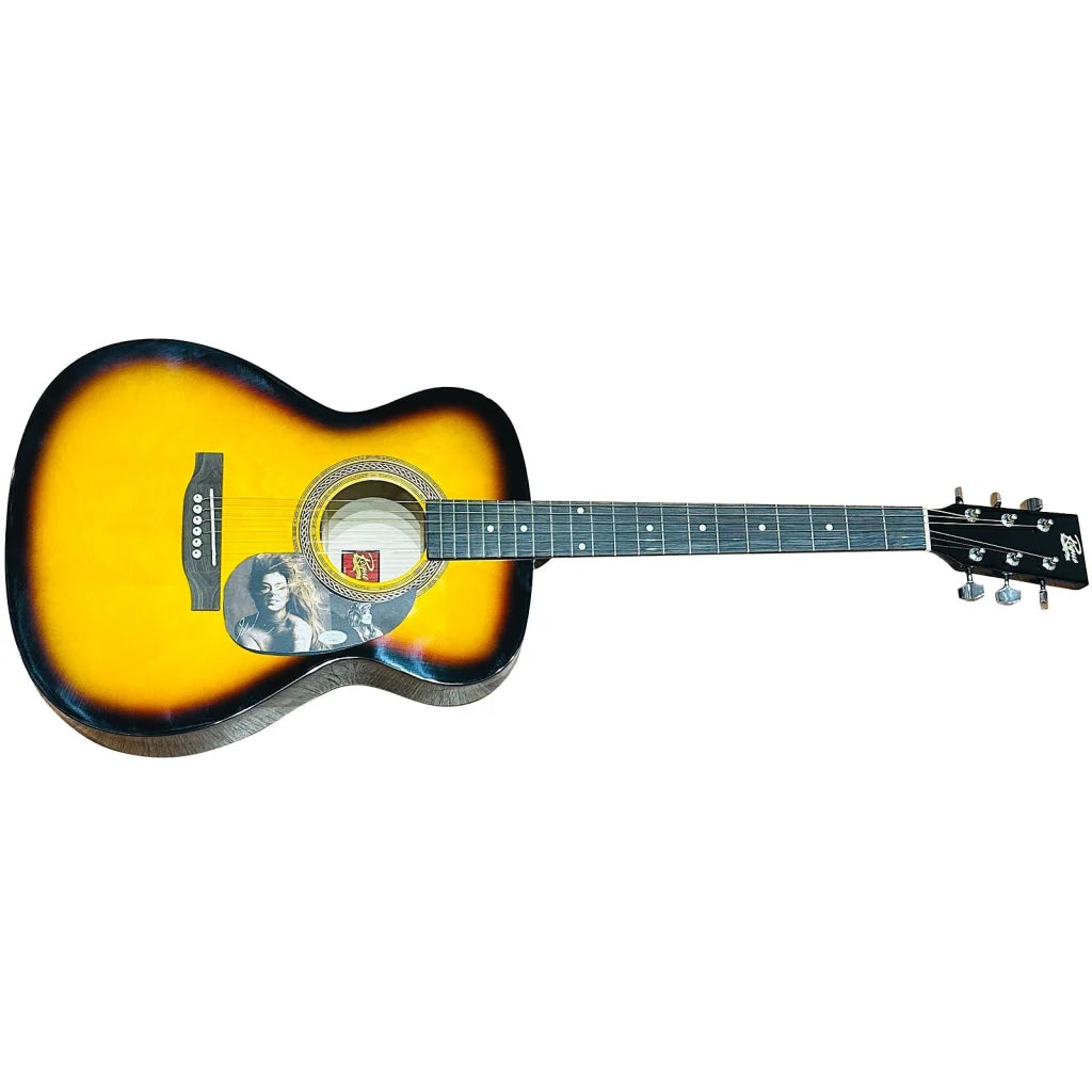 Shania Twain sunburst acoustic guitar with autograph and portrait decal