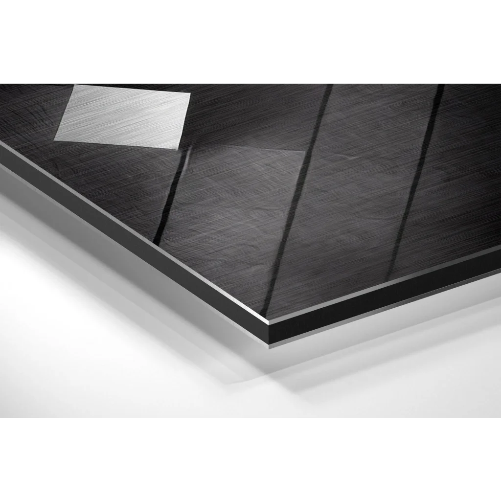 Stunning brushed aluminium dibond wall art on black slate with metal trim