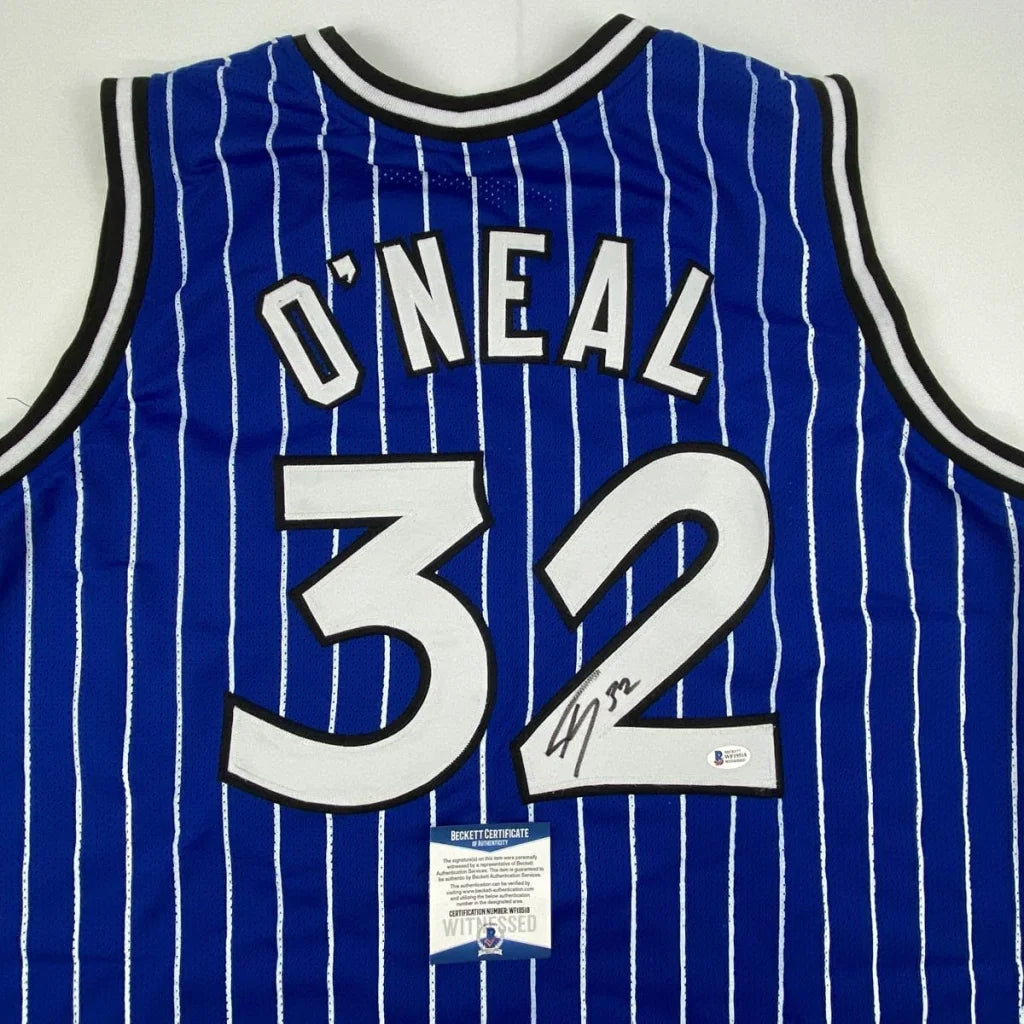 Shaquille ONeal signed blue pinstripe custom jersey number 32