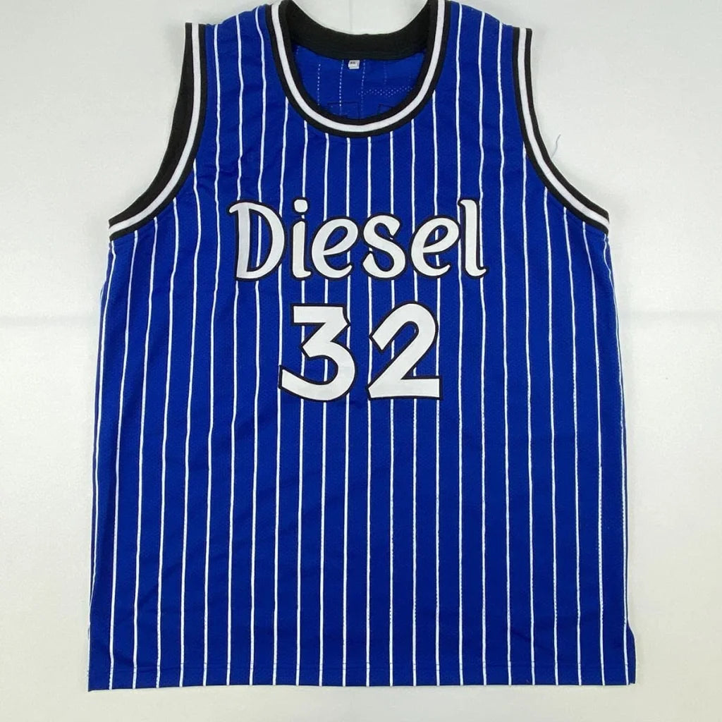 Shaq signed custom jersey number 32 blue pinstripe basketball