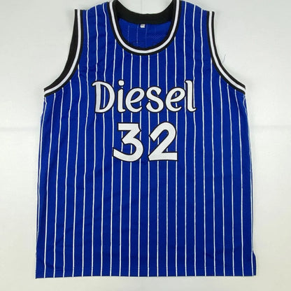 Shaq signed custom jersey number 32 blue pinstripe basketball