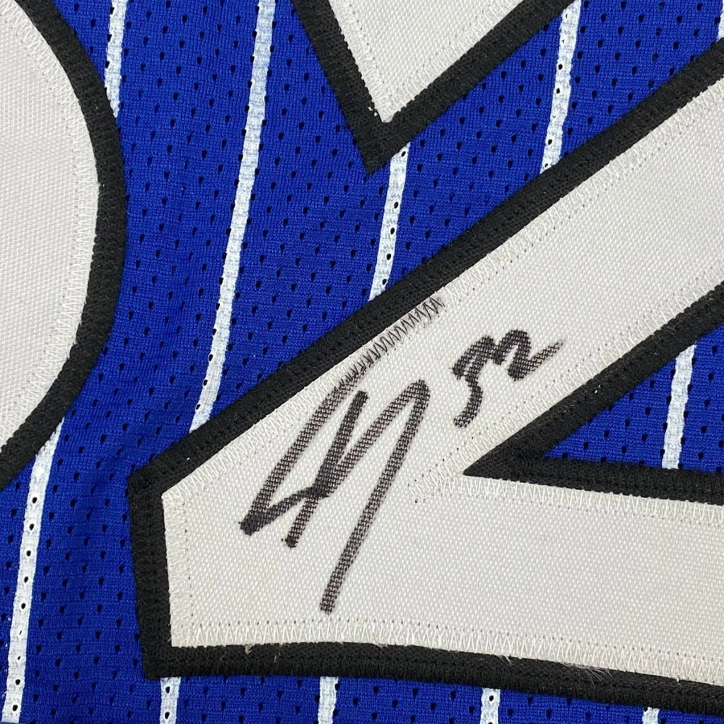 Shaq signed custom jersey number 32 blue pinstripe basketball