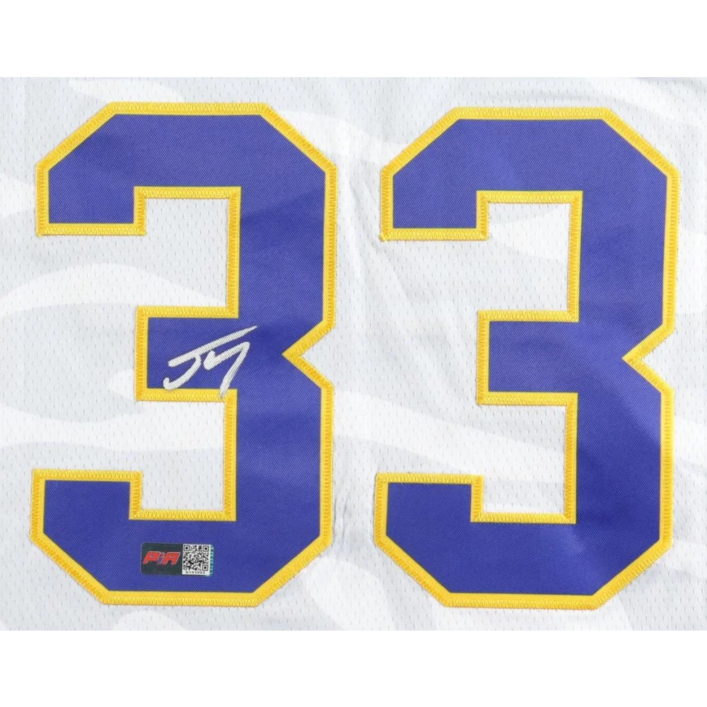 White LSU Tigers jersey with Shaq signature, purple and gold 33, Nike XL authentic