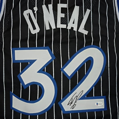 Shaquille ONeal autographed Orlando black pinstripe custom jersey #32