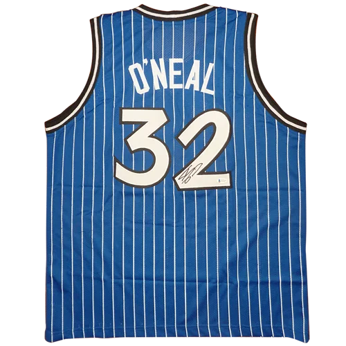 Shaquille O’Neal signed blue pinstripe custom jersey number 32