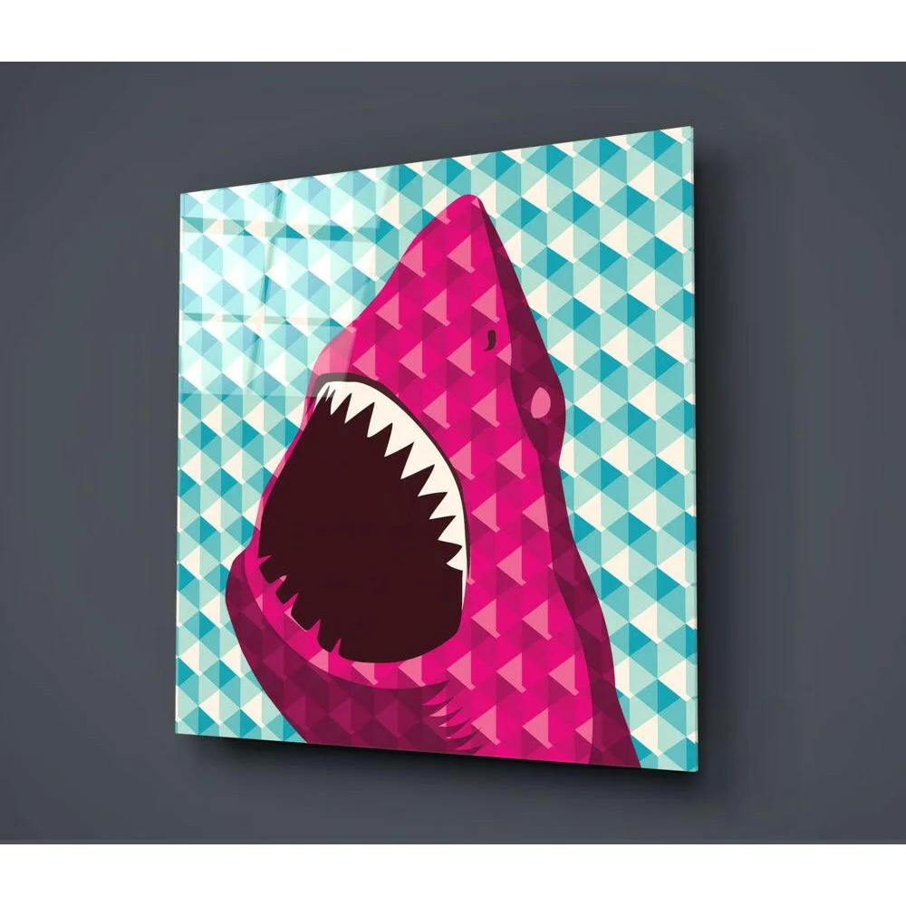 Vibrant geometric pink shark glass wall art on canvas print