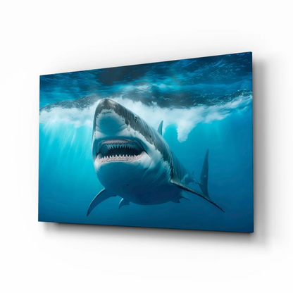 Fierce great white shark ocean blue canvas wall art print