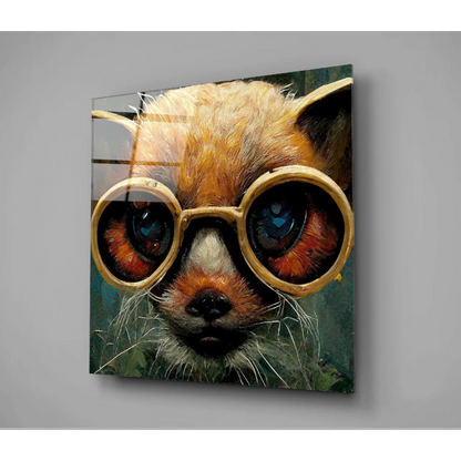 Stunning Fox Glass Wall Art with Golden Glasses | Glass Wall Art Print | vintageantiquesgifts.com