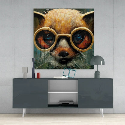 Stunning Fox Glass Wall Art with Golden Glasses | Contemporary Home Wall Art | vintageantiquesgifts.com