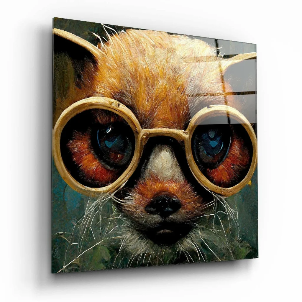Stunning Fox Glass Wall Art with Golden Glasses | Insigneart USA | vintageantiquesgifts.com
