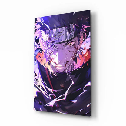 Vibrant purple orange anime portrait with shattered glass wall art effects