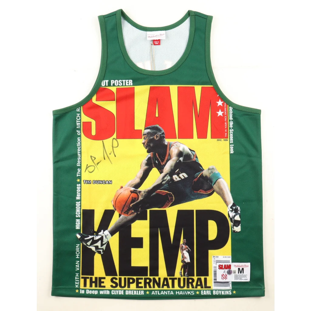 Tim Duncan signed green mesh tank top Mitchell & Ness authentic jersey