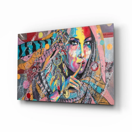 Vibrant dreamcatcher woman pop art canvas wall art portrait