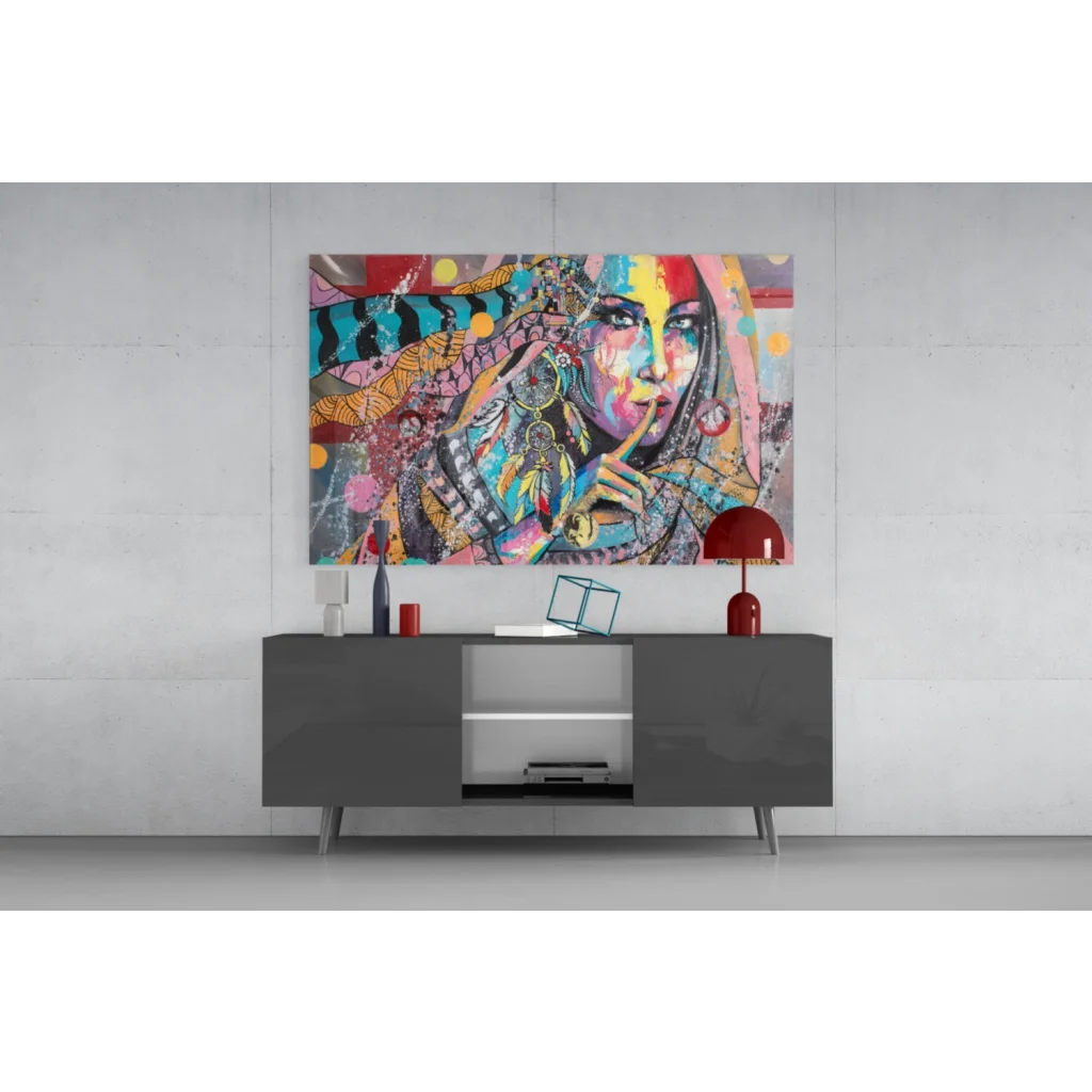 Vibrant dreamcatcher woman pop art canvas wall art portrait