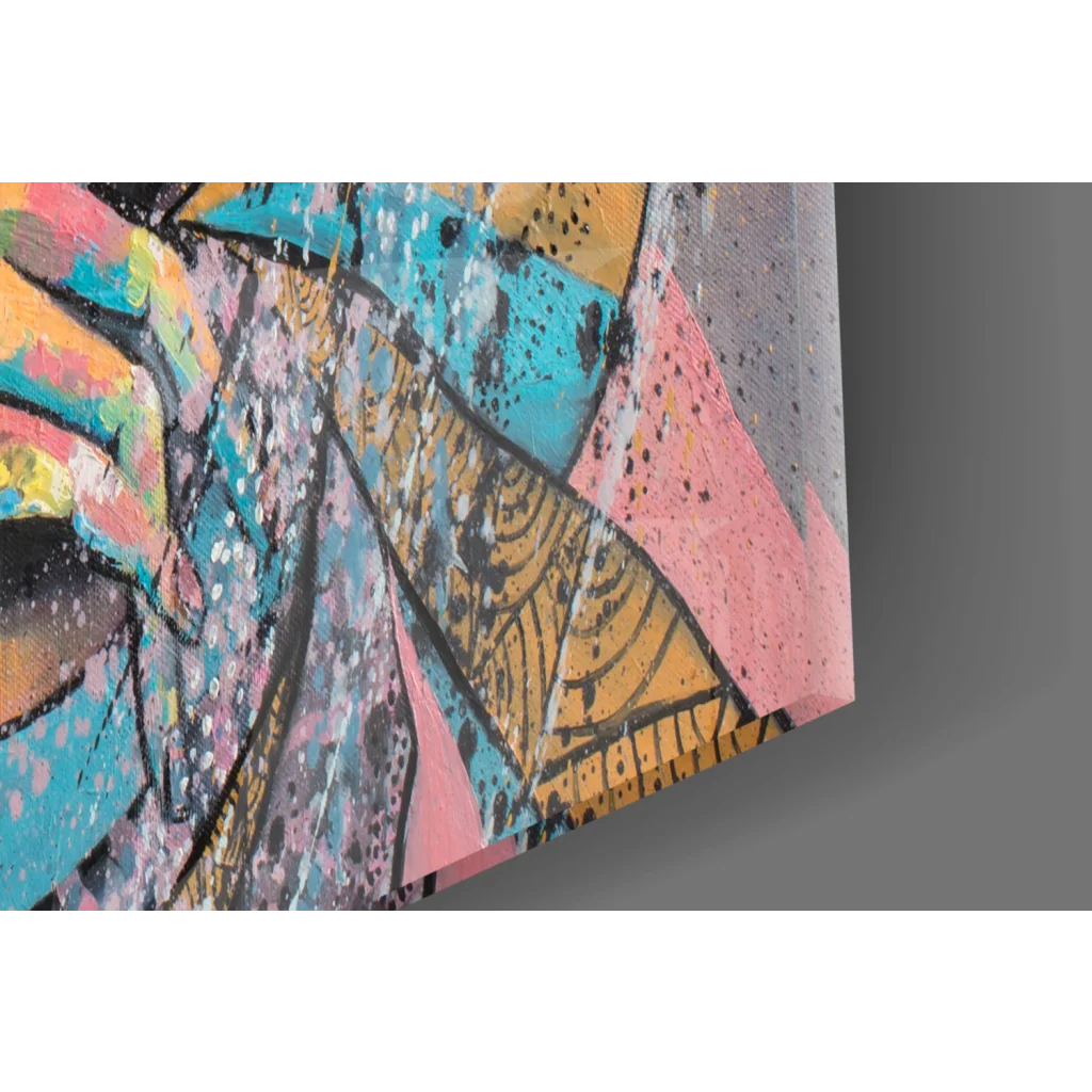 Vibrant dreamcatcher woman pop art canvas wall art with turquoise pink gold splashes