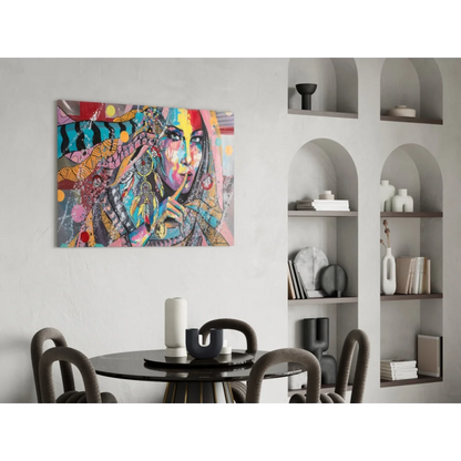 Vibrant dreamcatcher woman pop art canvas wall art in turquoise, pink, yellow, black