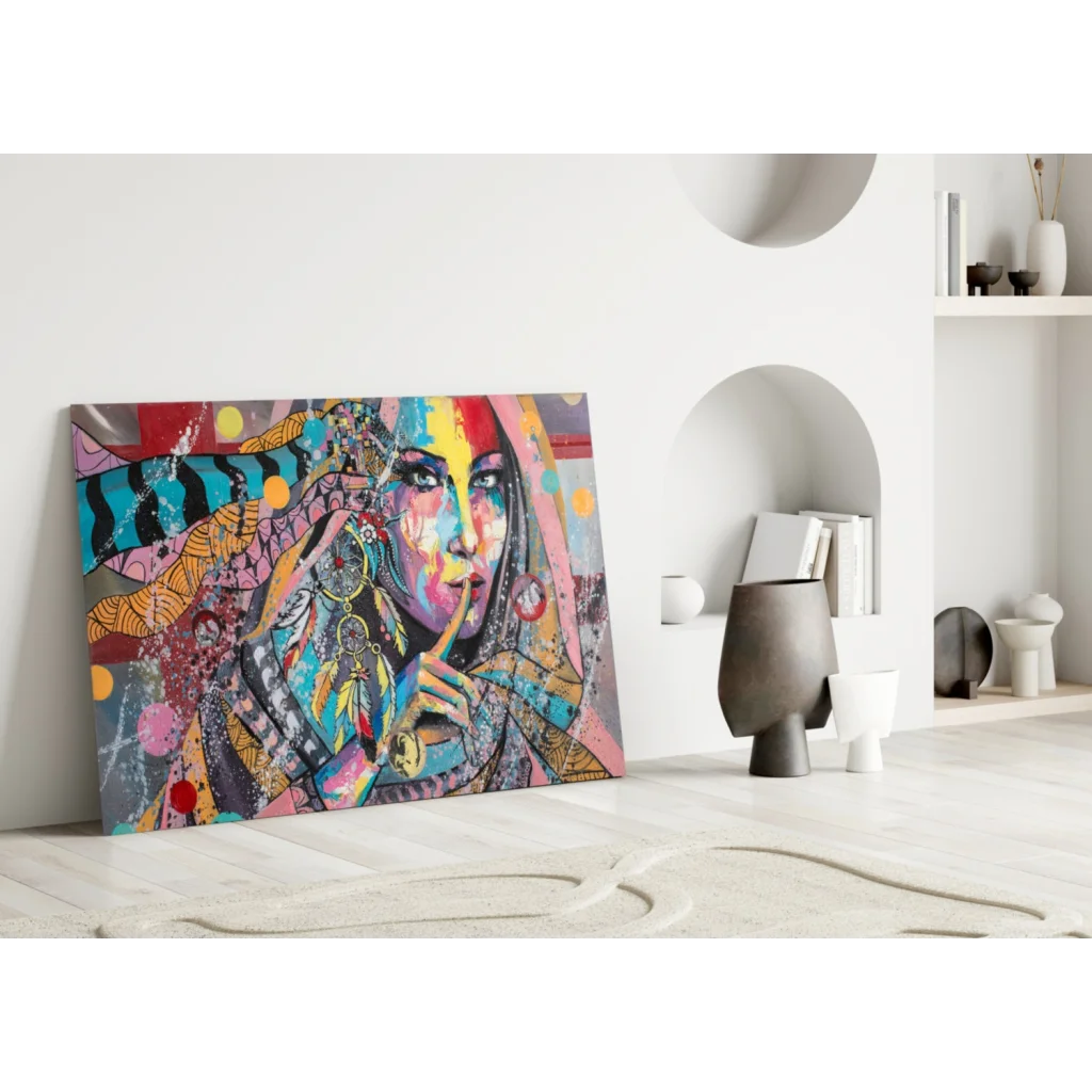 Vibrant dreamcatcher woman pop art canvas wall art portrait